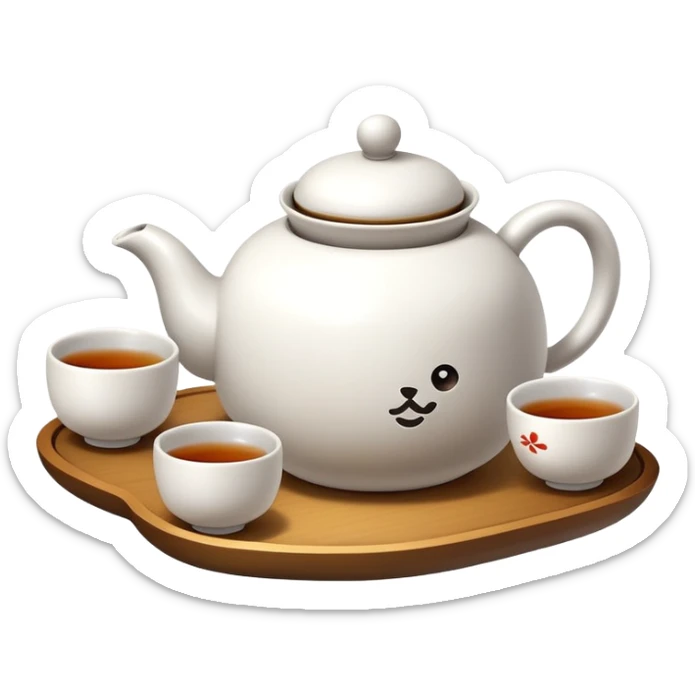 Chinese tea set with small teapot and cups for Kung Fu tea ceremony, emoji style sticker