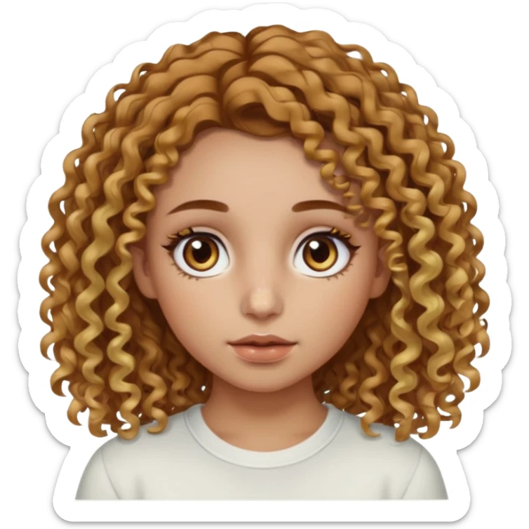 A girl with brown curly hair and blonde edges side parted with hazel central heterochromia eyes and a nose ring sticker