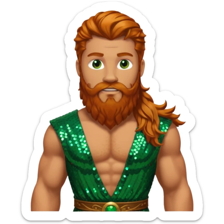 Hercules, God of Heroes from Gods and Goddesses with long ginger hair and beard, green and brown sequin outfit sticker