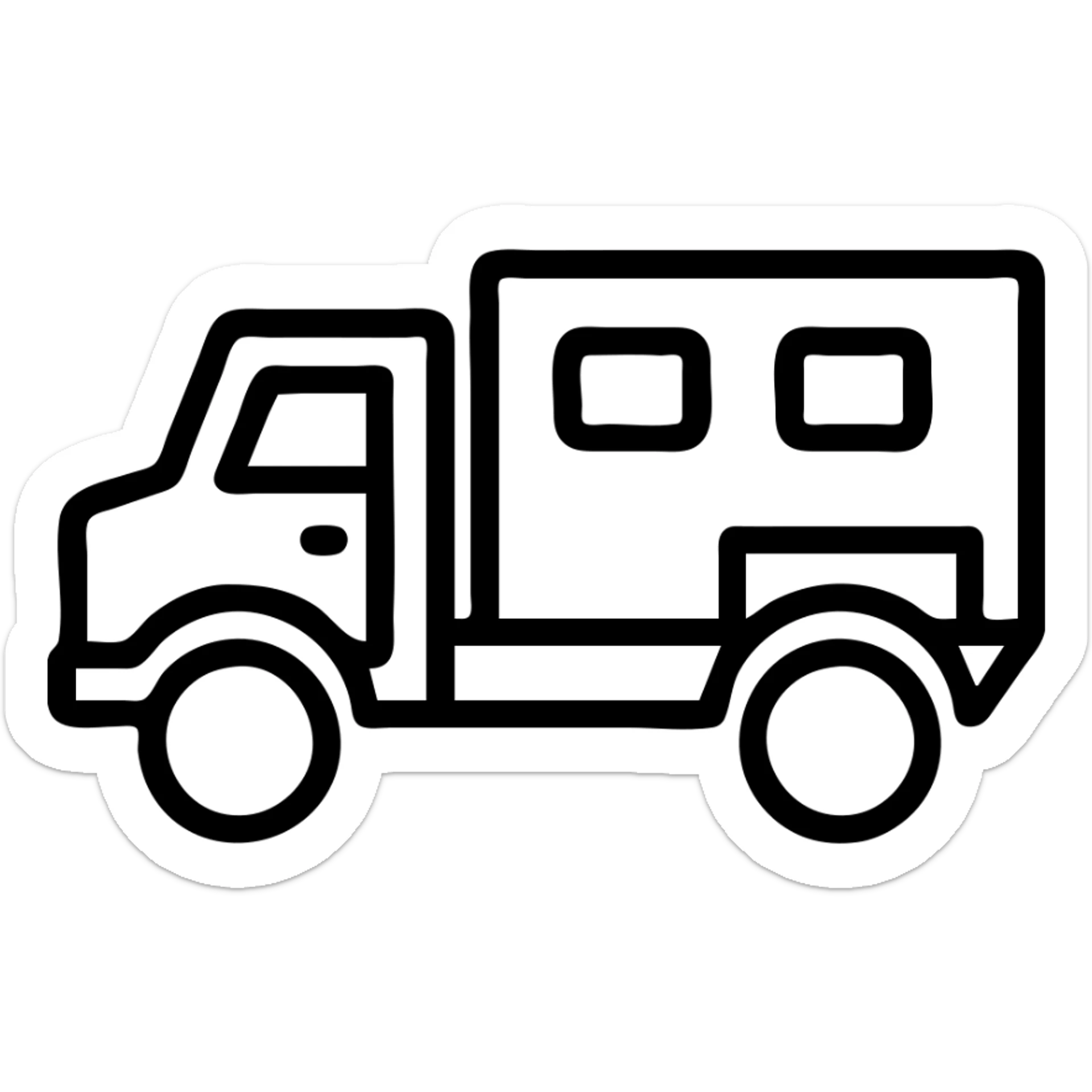 flat icon of European expedition truck, bold lines, no text sticker