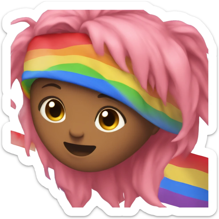 an emoji of a red human in pink shorts and rainbow flag sticker