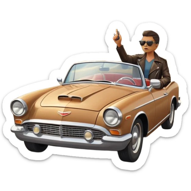 A person stands outside of to a car parked on the side of a long, open road. The sky ahead is clear and glowing, full of possibilities. One hand is on the steering wheel, the other points forward. The rearview mirror reflects storm clouds, but the windshield shows sunlit mountains ahead.  sticker