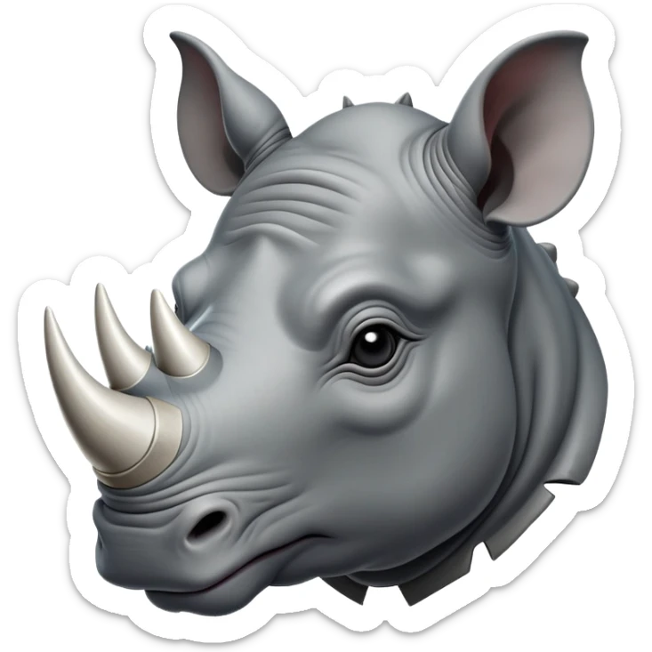 cinematic-noble--rhinoceros-portrait-emoji,slate-grey-hide--poised-and-regal,-with-a-massive,-powerful-build-and-a-thick, -deep-set-soulful-piercing-eyes,-simplified-yet-sharp-and-sophisticated-features,-highly-detailed,-large-black-eyes, zoomed out showing shoulders, large white horn  sticker