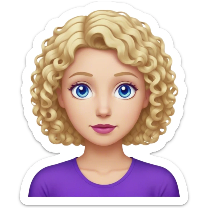 Mom with short curly blonde hair and blue eyes wearing purple top  sticker