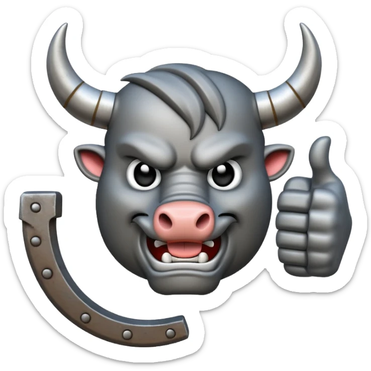 Emoji of an iron horseshoe with an angry powerful bull in the middle showing a thumbs down (DisLikes) sticker
