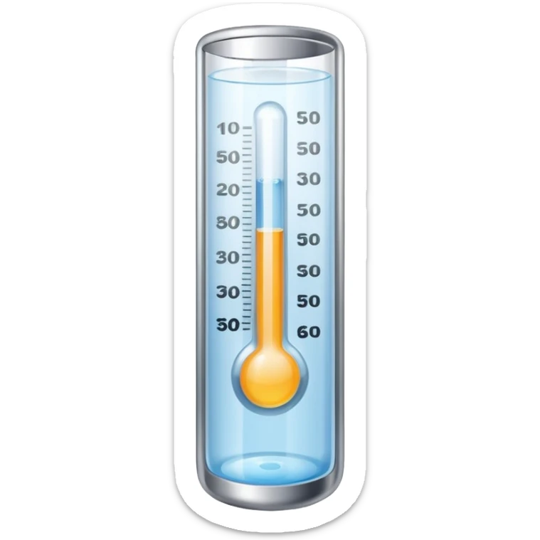The thermometer is placed in a clear glass of water and shows the temperature. sticker