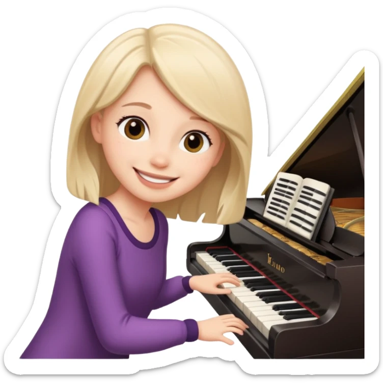 A cute girl in funny animated style , cartoon is playing the piano. sticker