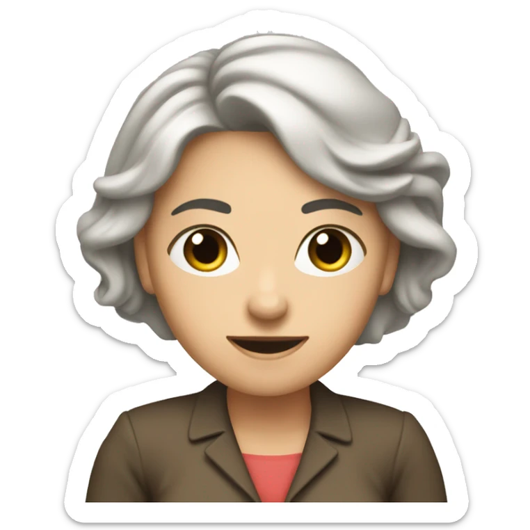 I want an emoji of a white woman looking to a computer and saying I will buy this paper sticker