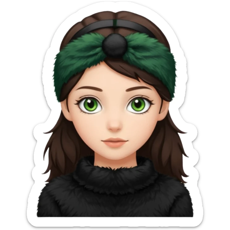 pretty brunette girl green eyes wearing black fuzzy headband for winter sticker