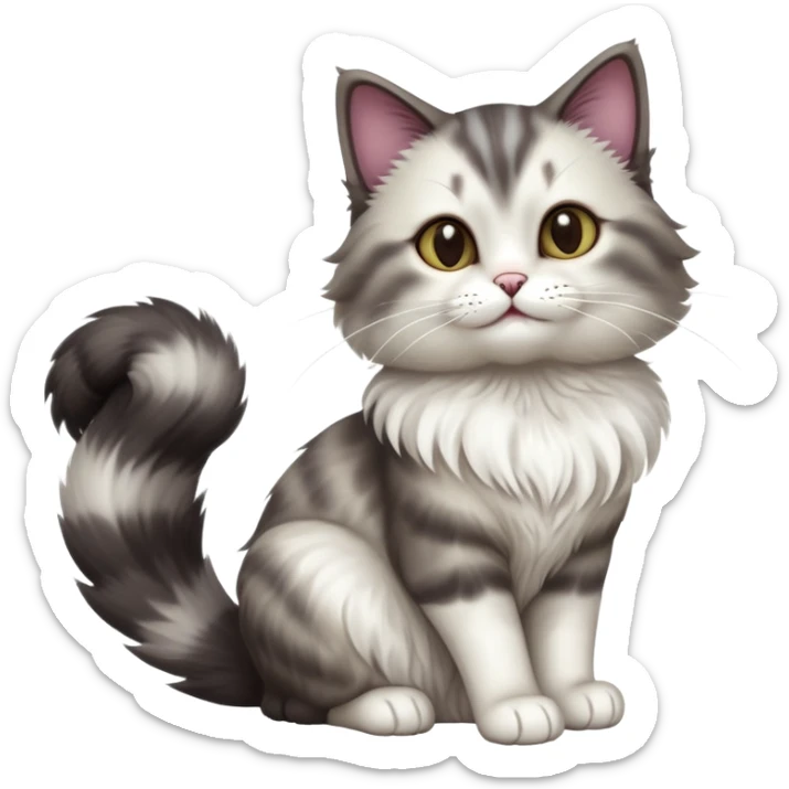 cinematic-[showshoe cat]-realistic-full-body-sitting-emoji,-tail-curled-playfully-around-its-paws,-head-tilted-dramatically,-fluffy-fur,-simplified-yet-realistic-focused-features,-highly-detailed,-glowing-with-an-almost-sarcastic-glow sticker