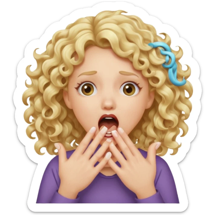 Emoji di ragazza bionda riccia che urla e mette una mano ben aperta in faccia davanti la bocca e gli occhi sticker