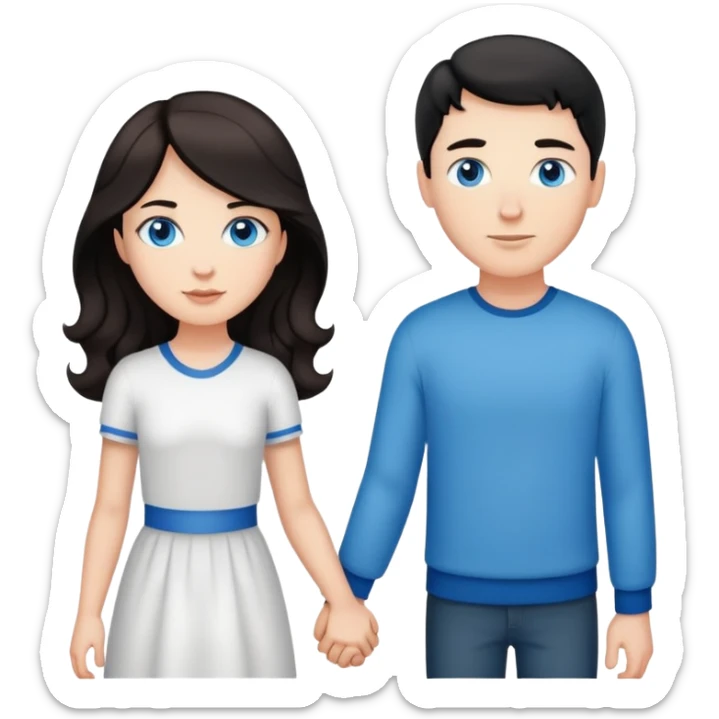 Strong white man with short black hair and white girl with long wavy brown hair and blue eyes holding hands sticker