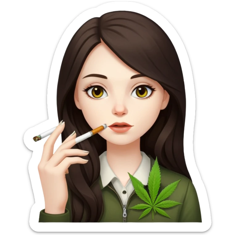 girl with long dark brown hair and pale skin smoking weed  sticker