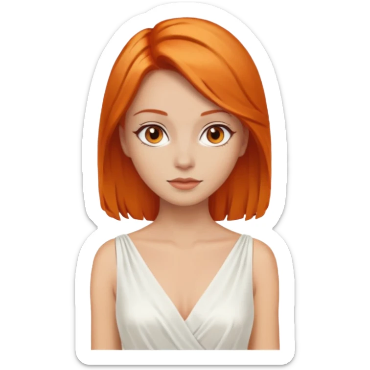 A woman with Orange hair, brown reyes And dresses with White dress sticker