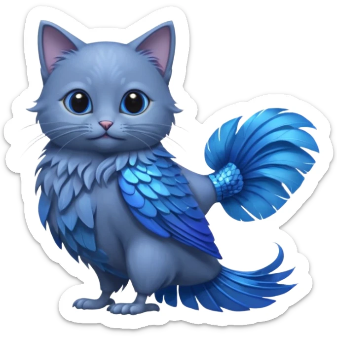 Russian-Blue-Cat-Mountain-Blue-Bird-Blue-Betta-Fish-Fusion-animal-hybrid-creature sticker