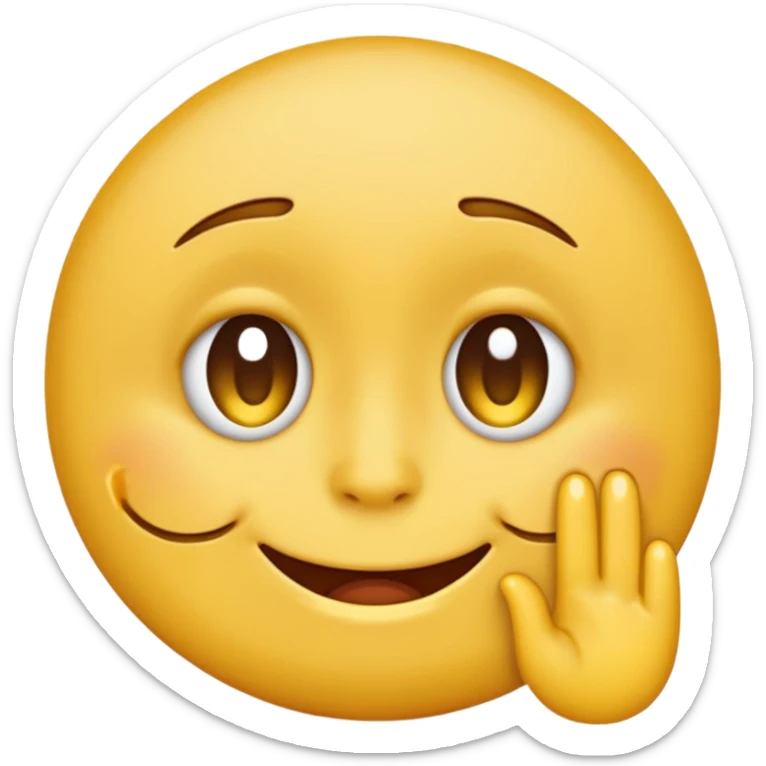 classic 2D round yellow emoji face, Facebook style, fake smile trying to cover sadness, tears in the eyes sticker