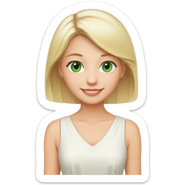 Woman, blonde Hair, Green eyes, White short sleveless dress sticker