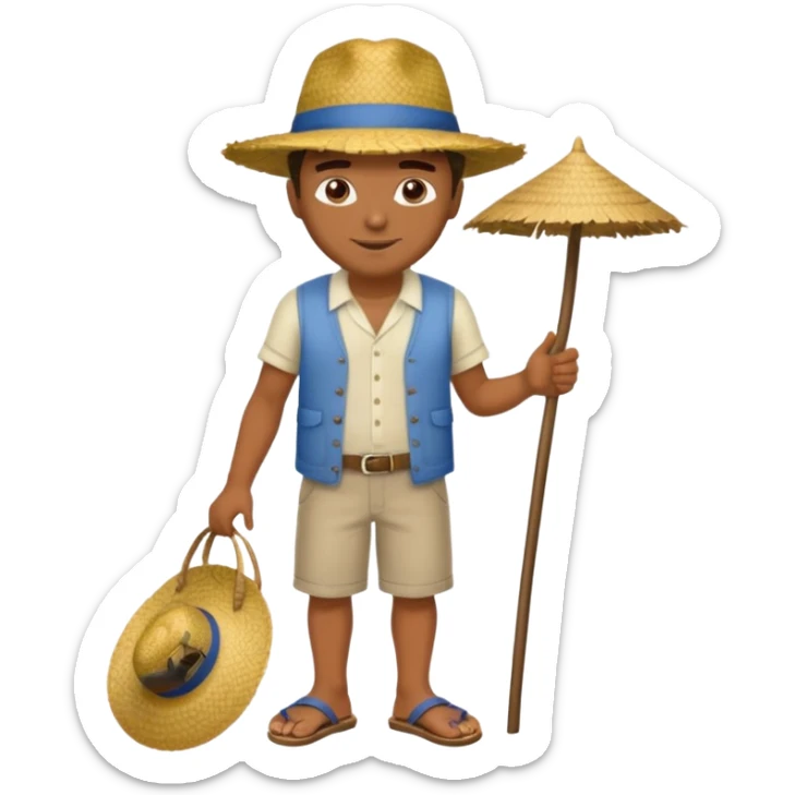 Tete Créole réunionnais ti jean chapeau paille savate  au pieds  sticker