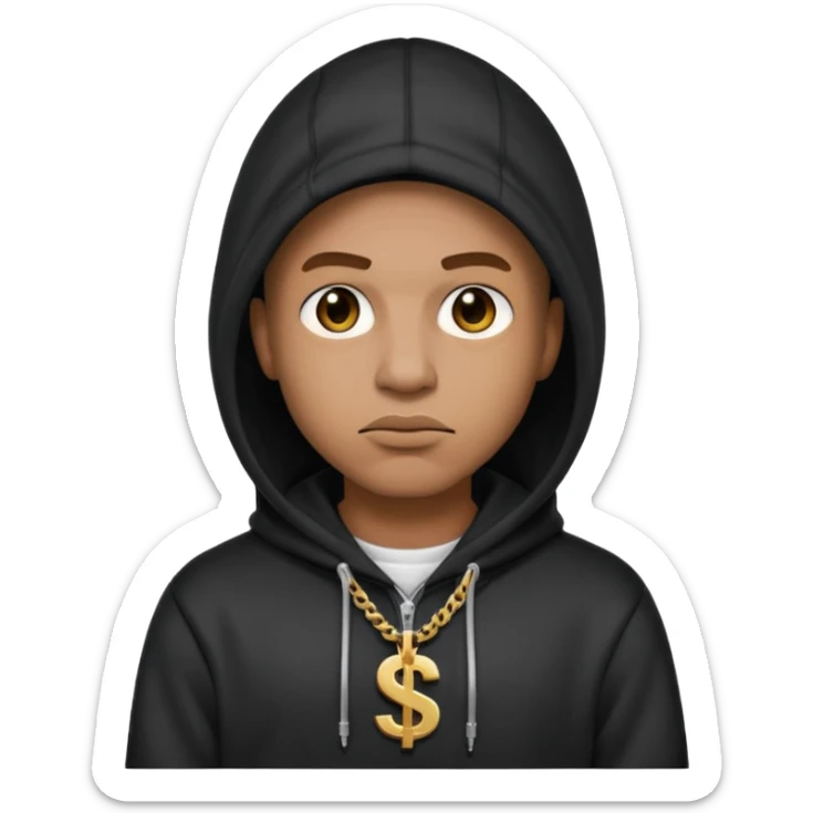 rapper emoji with hoodie and dollar sign necklace, serious face sticker