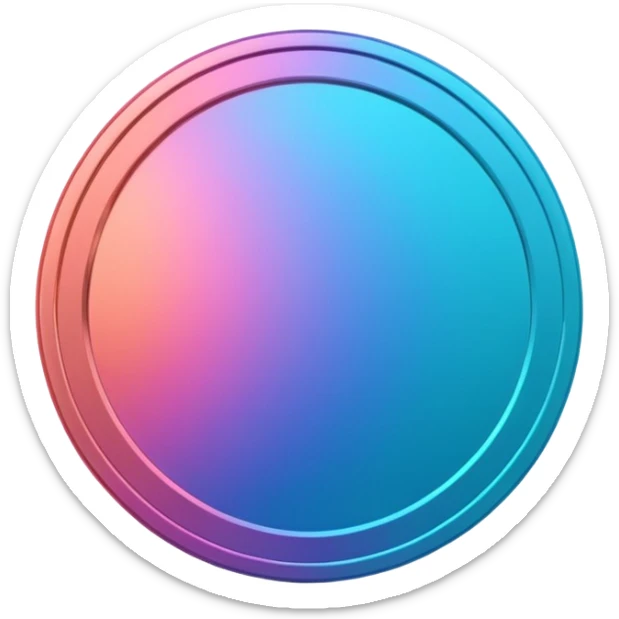 
One  Rotate 45 degree 3d credit coin color in in gradient of turquoise, blue, pink, purple, and coral sticker