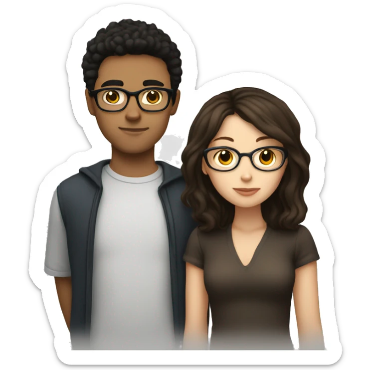 White boy with short black hair kissing white girl with shoulder length brown hair and brown glasses  sticker