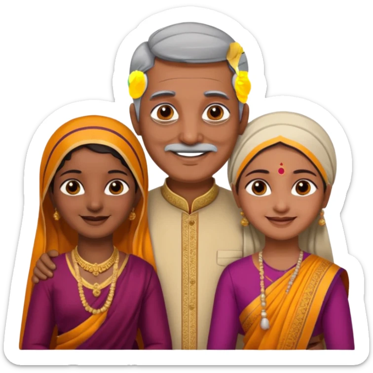 South indian family with a 70 years old father and mother and a 40 years old daughter. They wear a traditional dress. They are smiling. sticker