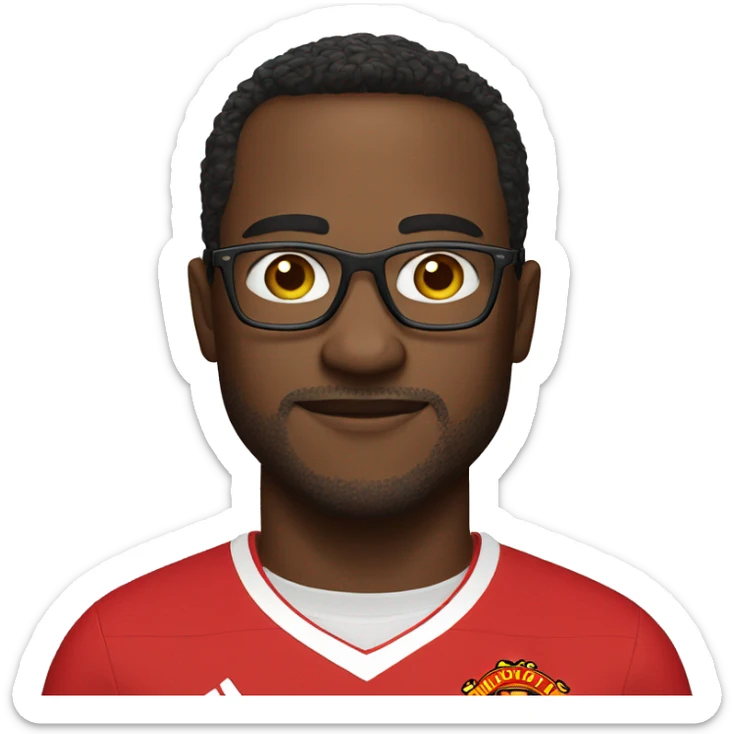 A man with glasses and wear manchester United shirt sticker