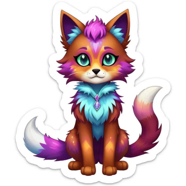 Multicolored Vibrant edgy gothic Falvie-Fionbri-creature-sparkle-feline-fursona, full body, with random markings sticker