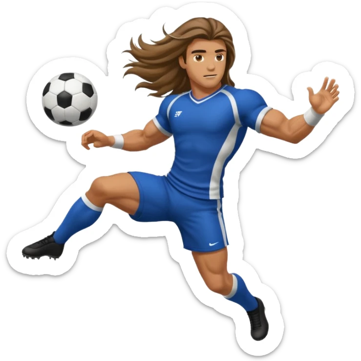 Long Haired Football Players, Male player with long hair kicking ball sticker