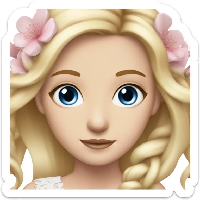 Wedding hair long with sakura bloom beautiful finished blond girl with blue eyes  sticker