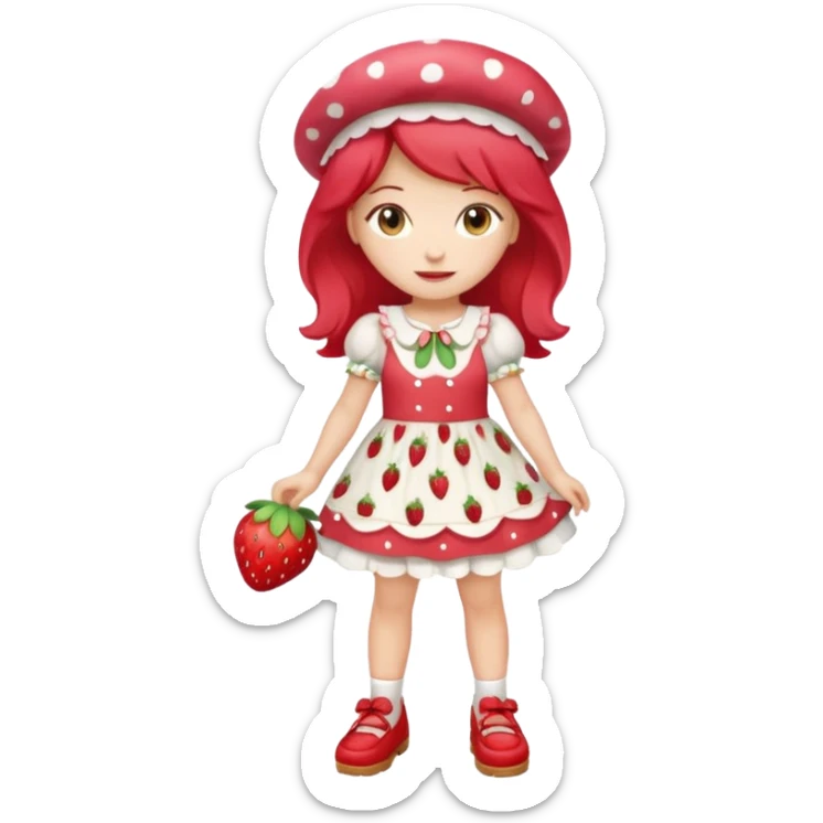 pretty and cute realistic modern day strawberry shortcake full body with red shoes emoji sticker