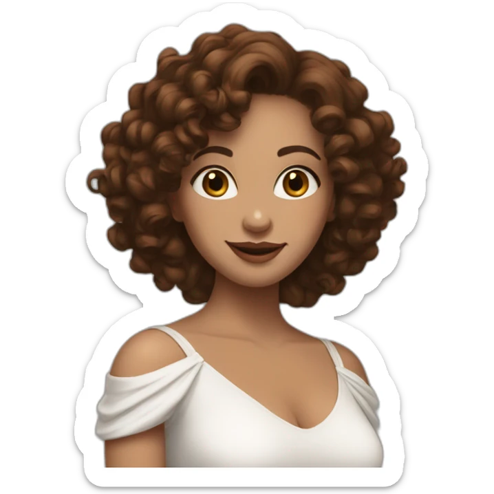 white woman-designer with brown curly hair middle length, wears Off Shoulder Batwing Tank makes love with hands sticker