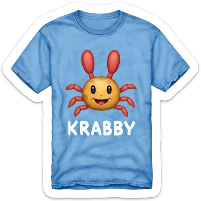 Blue shirt with the text I love KRABBY. And the shirt has holes sticker