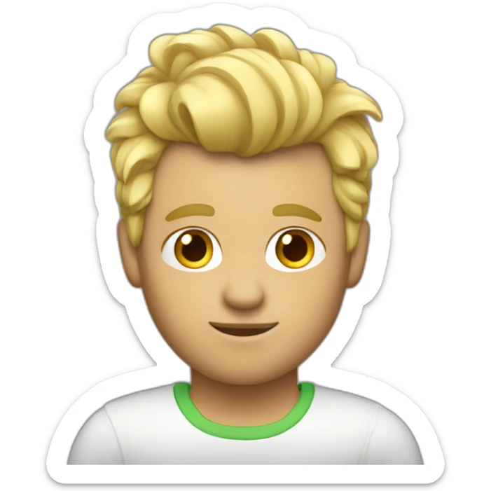 Man wearing Apple logo shirt with blonde faux hawk hair working in QA sticker