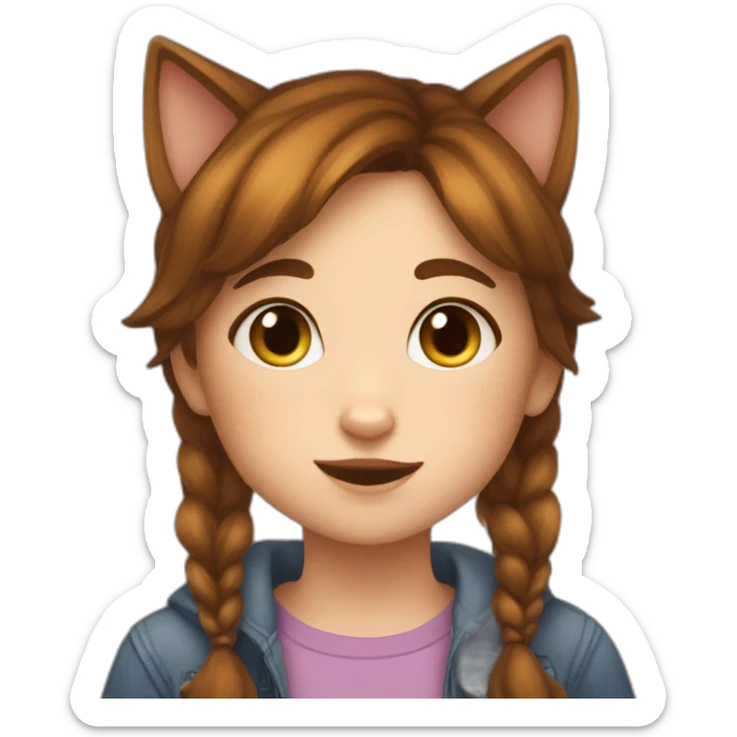 cat licks short girl with short brown hair and she has freckles sticker