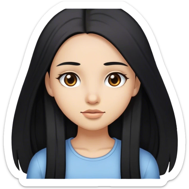 girl with long straight black hair,white with a bit of color, and brown eyes sticker