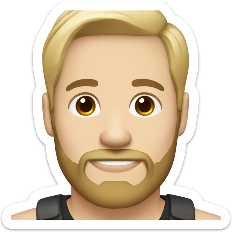 Blond bearded man brunette medium length straight hair with French bulldog sticker