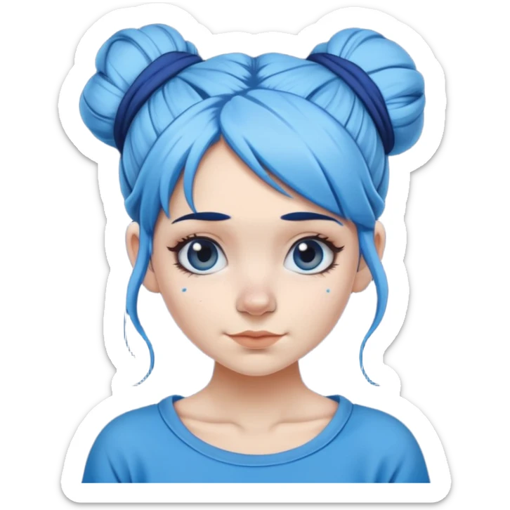 Female Smurf with dark sky blue hair long hair in a messy bun sticker