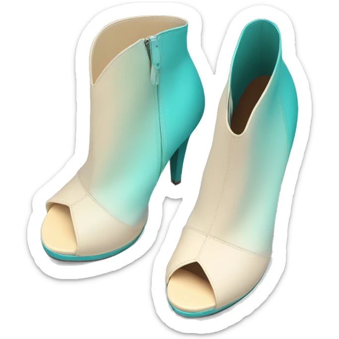 Realistic isolated top view of a pair of cream to pastel tiffany blue ombre cut out peep toe ankle bootie boots.  sticker