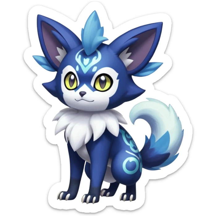 Shiny Exotic Badass Colorful Ethereal Royal Mysterious Gothic Meowstic-Zorua-Noibat-Pokémon-Fakémon-hybrid-creature (full body) with random pattern-markings sticker