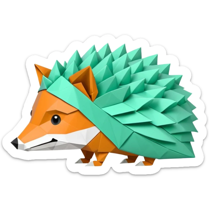 origami hedgehog half fox half hedgehog in color green mint rgb(168, 251, 211) the tail of fox A8FBD3 sticker