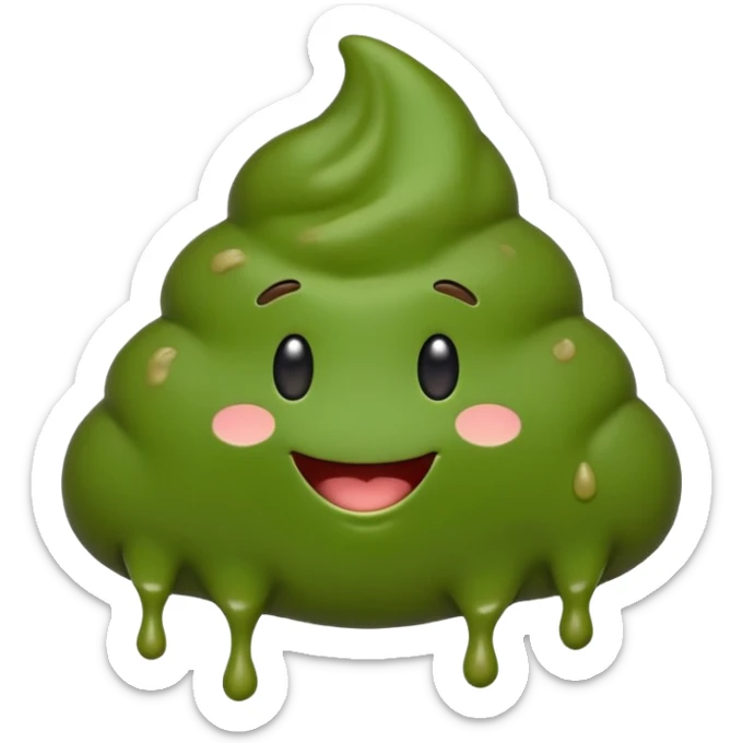 AI slop emoji full body green goopy shaped like poop emoji playful expression sticker