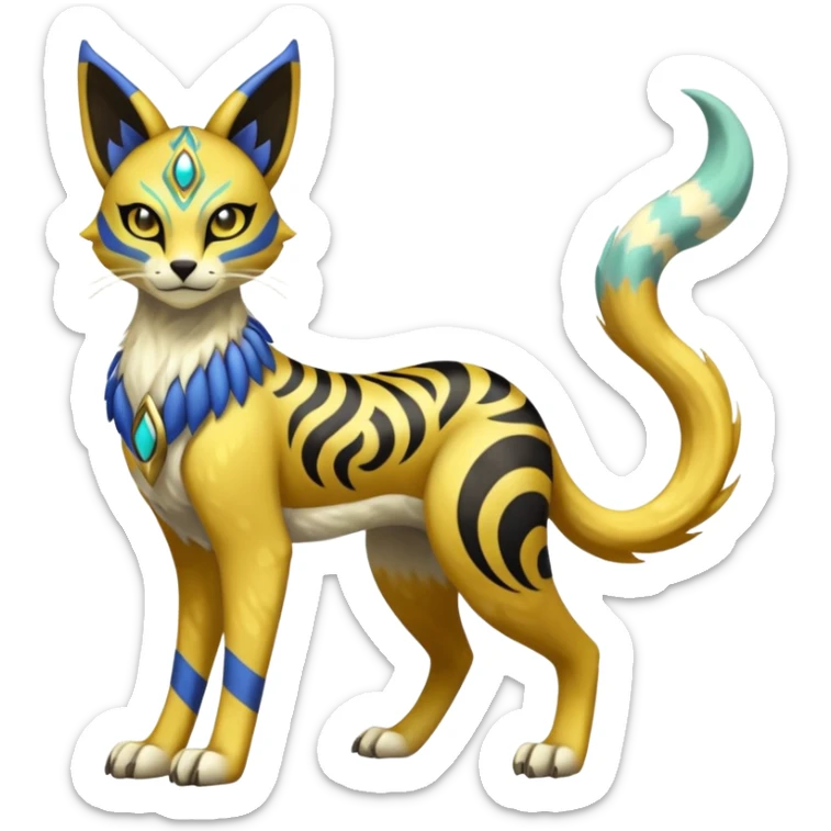 Tribal Exotic Meloetta-Bastet-Lombax-Renamon-Protogen-Palkia-hybrid-fusion-Fakémon-creature, full body sticker