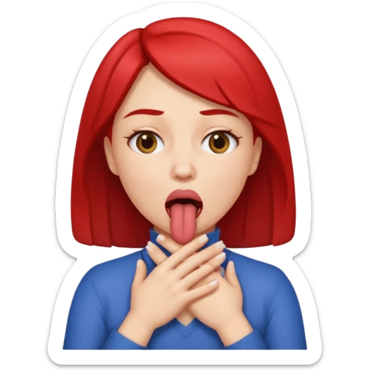 criss cross hands around throat choking self woman emoji tongue out  sticker