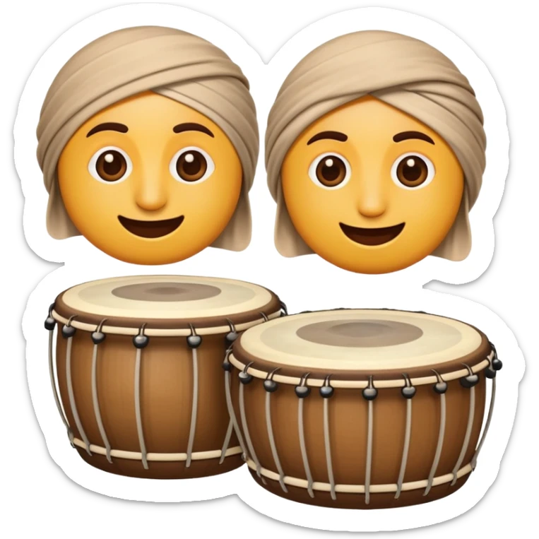 Imagine a couple as two pieces of tabla musical instrument - dhagga and tabla. Create a funny emoji. sticker