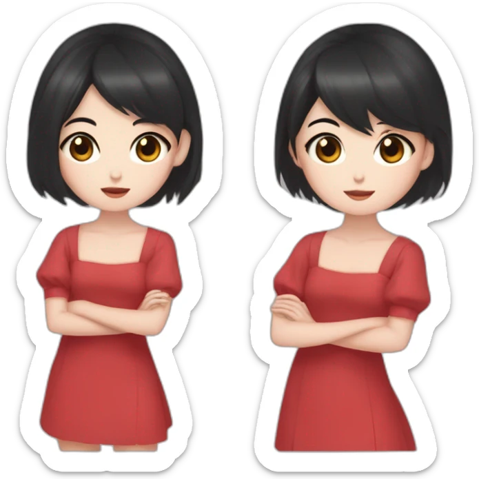 Girl with two moles below her right eye straight mily black hair siren eyes black eyes red dress asian korean sticker