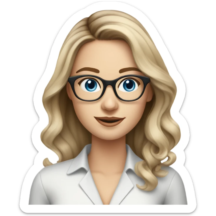 Shoulder length Balayage pale beautiful corporate woman with glasses and blue eyes holding phone  sticker