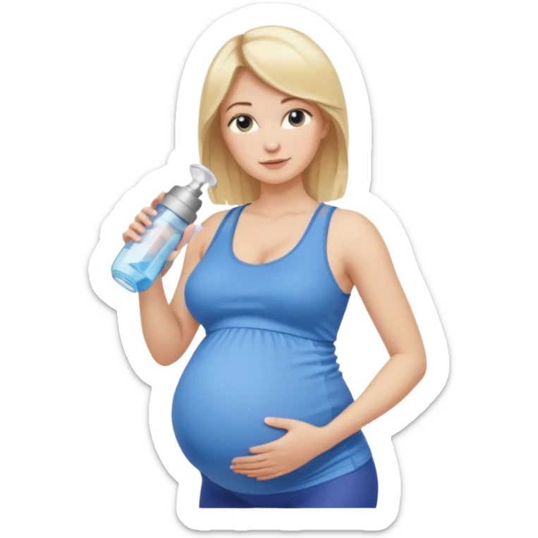 Woman blonde hair tank top blue leggings pregnant belly holding a pump  sticker