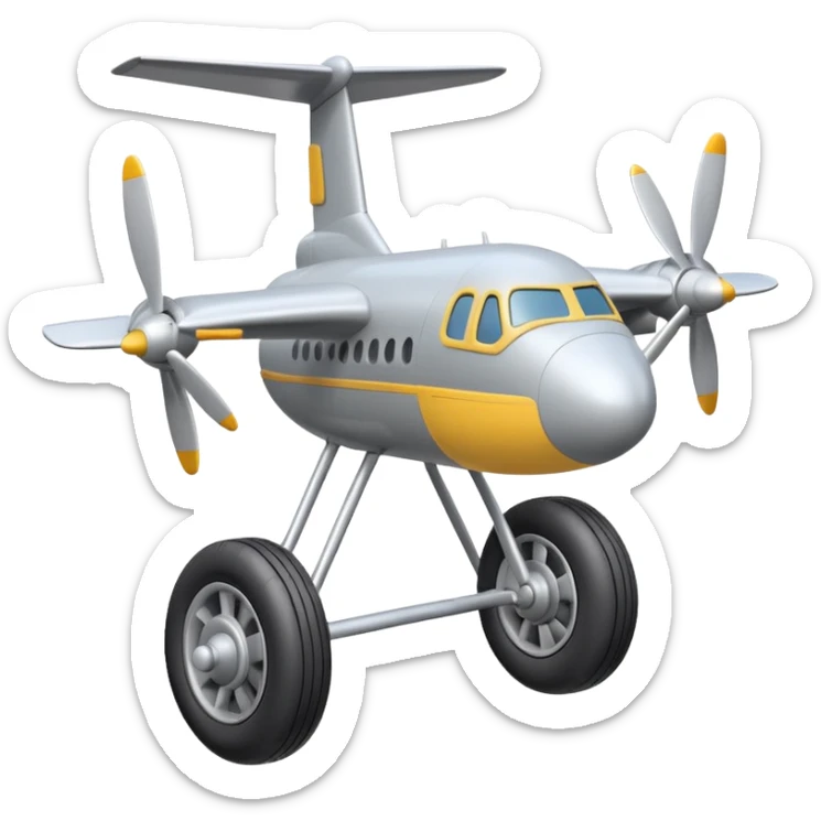Emoji-style airplane landing gear with a single inflated, puffy wheel and a strut, cartoon-like, 3D, soft rounded shapes, clean lines, isolated on white background, minimal shading, emoji aesthetic sticker