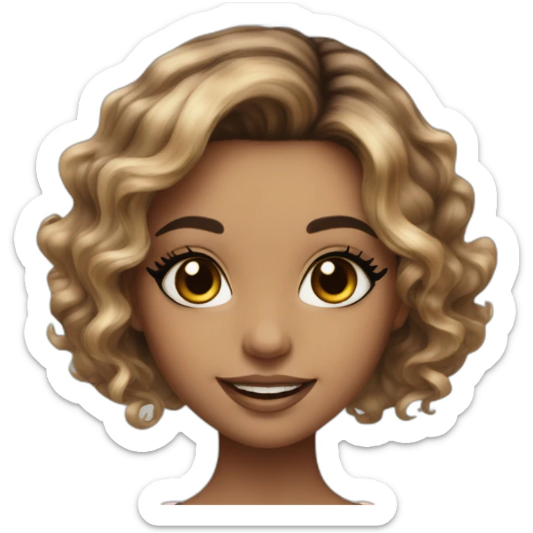 Beautiful girl smile face with balayage hair and with eyeliner and lashes sticker